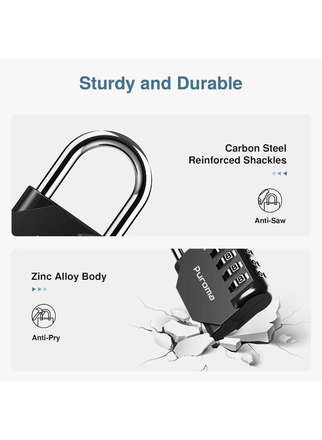 Puroma 4 Pack Combination Lock for Locker 4 Digit Outdoor Waterproof Padlock for School, Gym, Sports, Fence, Toolbox, Gate, Case, Outdoor, Hasp Storage, Cabinets (Black) - Image 4