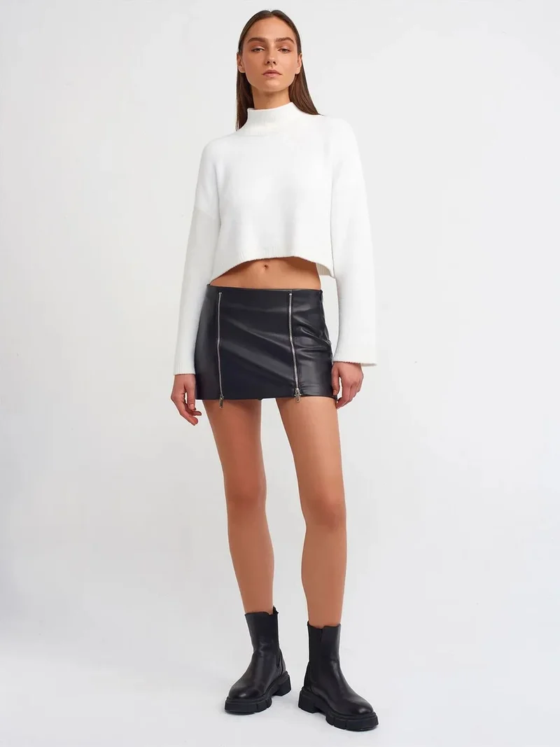 ديلفين DILVIN High-Waist Faux Leather Mini Skirt