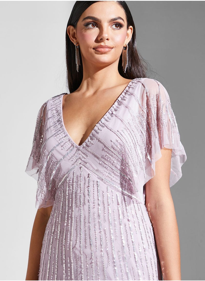 Namshi x Julia Embellished V Neck Dress  - Image 3