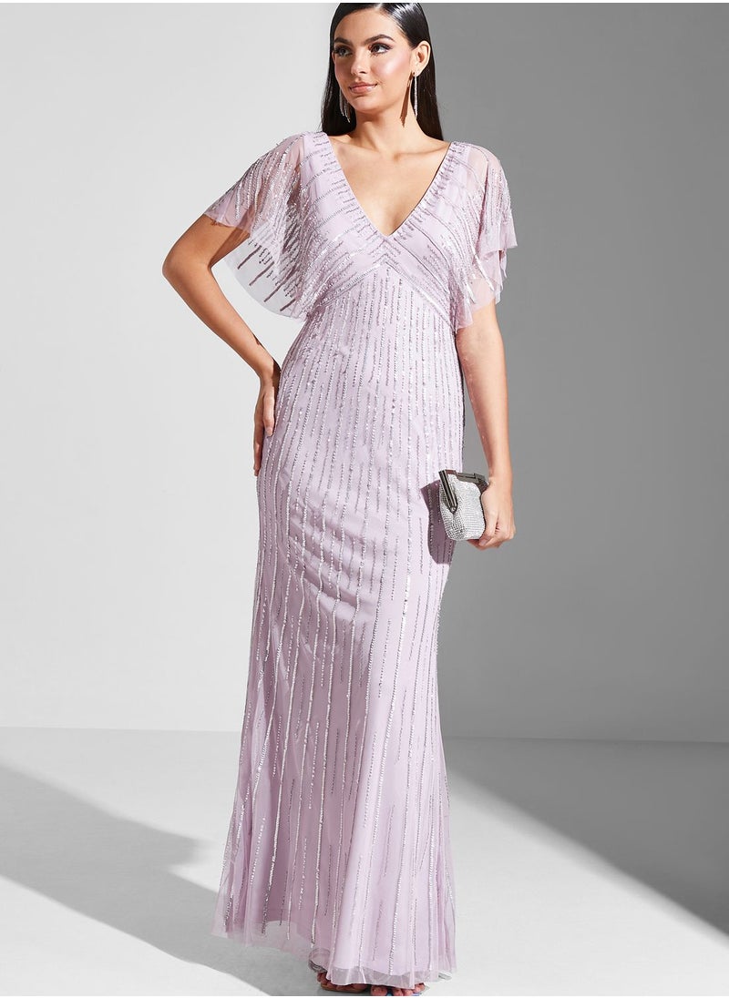 Namshi x Julia Embellished V Neck Dress  - Image 4