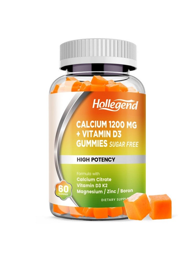 Hollegend هوليجند كالسيوم 1200 ملغ مع فيتامين د3 جومي، كالسيوم سترات مضغ مع مغنيسيوم زنك فيتامين ك2 بورون، صحة العظام، خالي من السكر، 60 حبة - Image 1