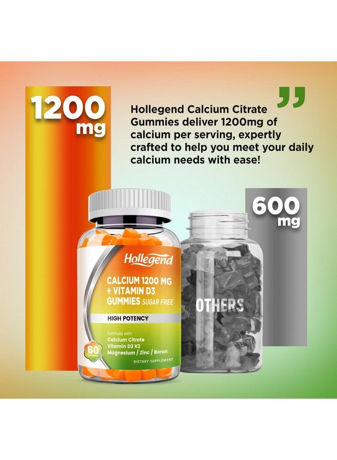 Hollegend هوليجند كالسيوم 1200 ملغ مع فيتامين د3 جومي، كالسيوم سترات مضغ مع مغنيسيوم زنك فيتامين ك2 بورون، صحة العظام، خالي من السكر، 60 حبة - Image 4