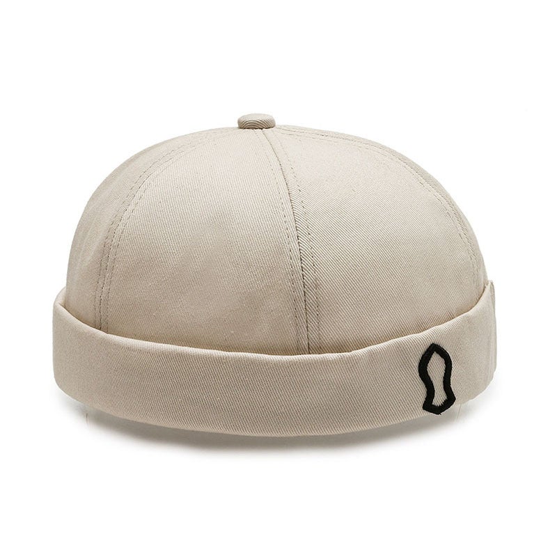 Spring and Summer sailor hat brimless flanging main hat mens all-match melon hat solid color embroidered mens and womens personalized hat Black silver embroidery - Image 5
