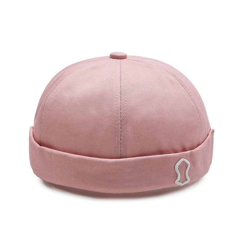 Spring and Summer sailor hat brimless flanging main hat mens all-match melon hat solid color embroidered mens and womens personalized hat Black silver embroidery - Image 3