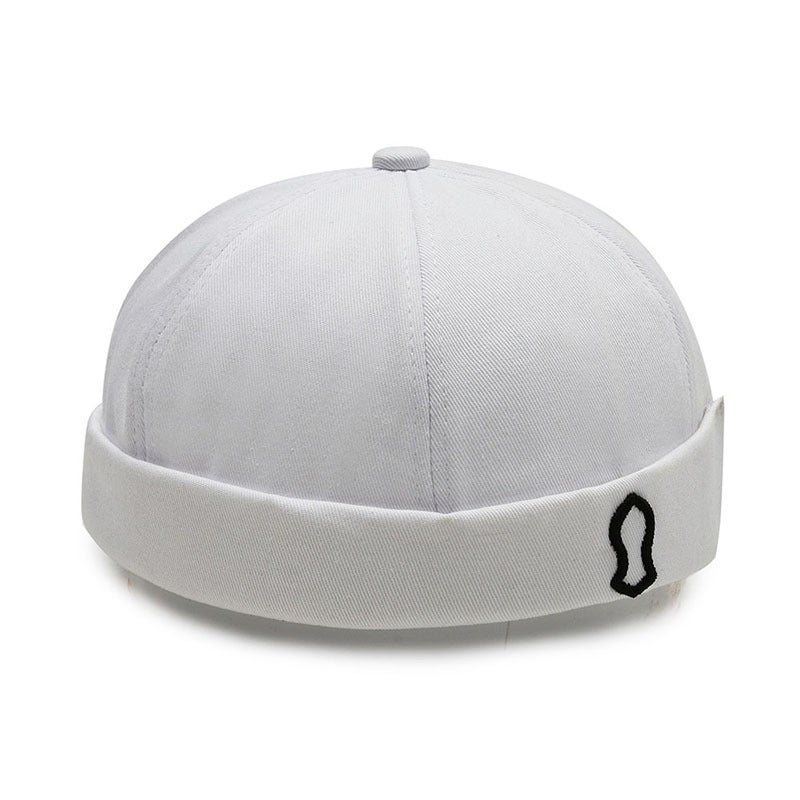 Spring and Summer sailor hat brimless flanging main hat mens all-match melon hat solid color embroidered mens and womens personalized hat Black silver embroidery - Image 4