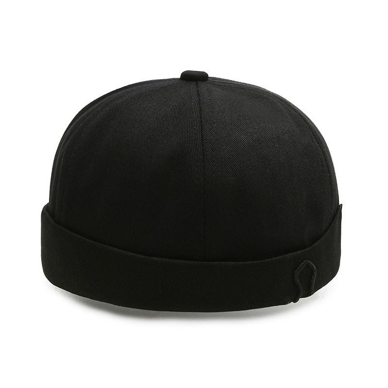 Spring and Summer sailor hat brimless flanging main hat mens all-match melon hat solid color embroidered mens and womens personalized hat Black silver embroidery - Image 2