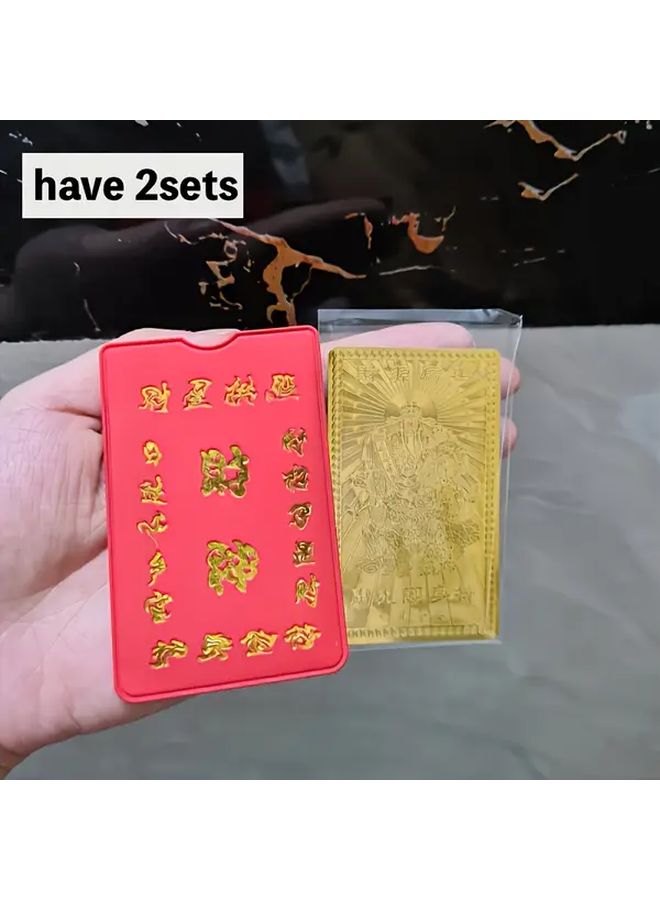 2pcs Golden Metal Wealth Amulet Cards God Of Wealth Blessing Charm For Protection - Image 1