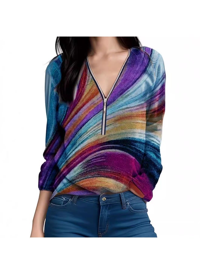 Autumn New European And American Printed Long-sleeved Sweat For Women Loose All-match Top For Women