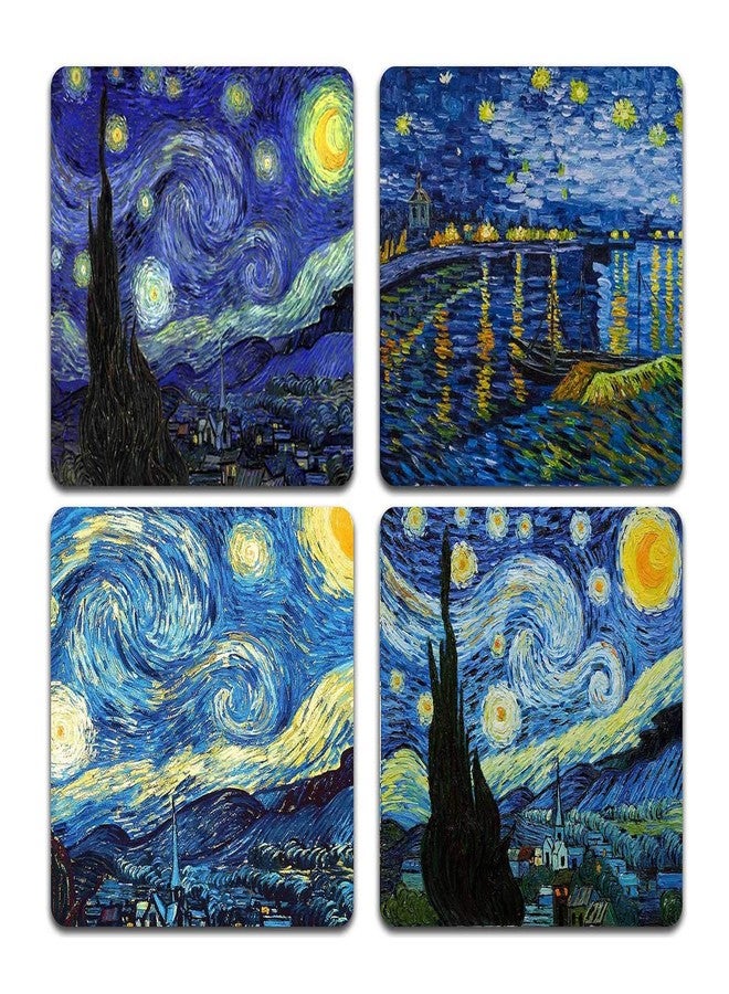 QJ CMJ Van Gogh Style Watercolor Painting Square Coaster Set - Made of Recycled Rubber - Set of 4 - Image 1