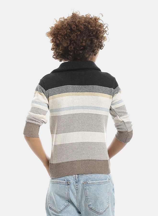 Andora Half Zipper Closure Stripped Multicolour Pullover-Navy - Image 3