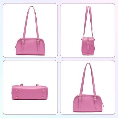 Keyli حقيبة كايلي للكتف للنساء حقائب بولين الجلدية حقيبة يد مصممة فاخرة مع حزام قابل للتعديل وردي فاتح - Image 5