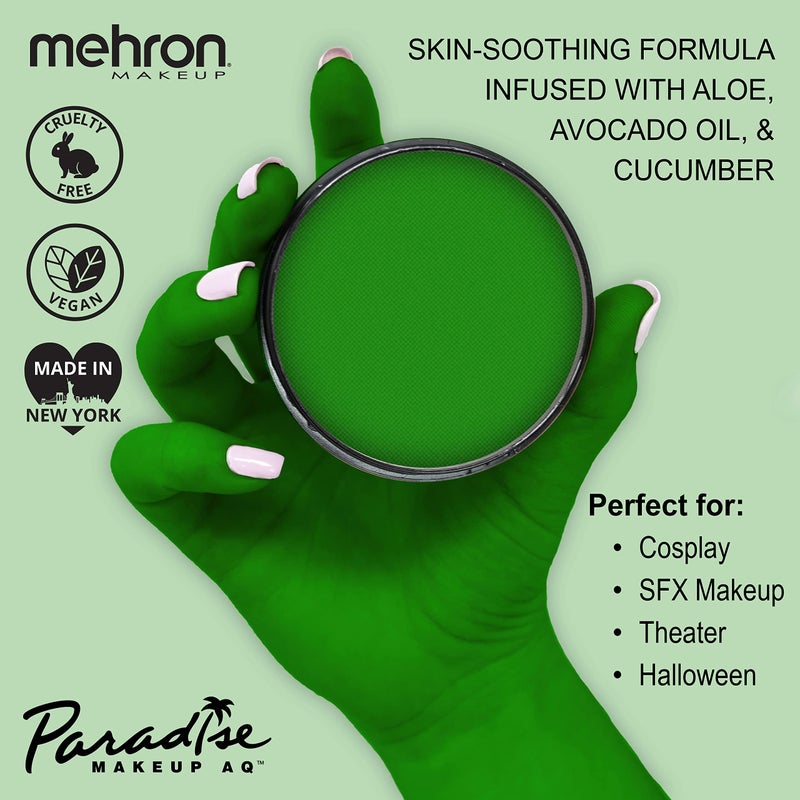 Mehron Makeup Paradise Makeup AQ Pro Size | Stage & Screen Performance, Face & Body Painting, Beauty, Cosplay, and Halloween | Water Activated Face Paint, Body Paint 1.4 oz (40 g) - Amazon Green - Image 2