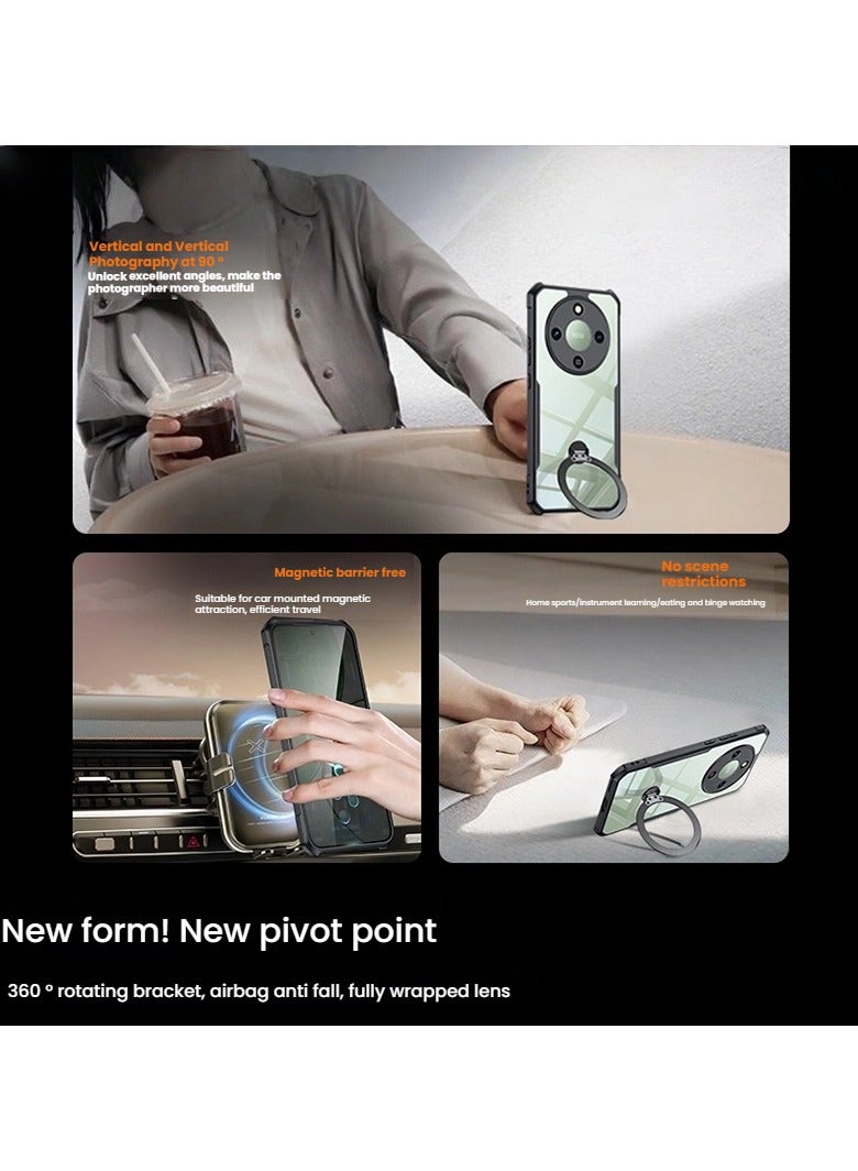 general Magnetic case for honor x70, non-yellowing camera protection PC + TPU shockproof protective back cover with 360° rotatable invisible stand - Image 2