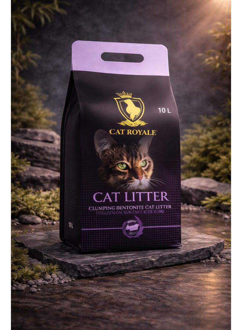 Premium Clumping Bentonite Cat Litter with Gentle Levander Scent, High-Absorption Formula for Superior Odor Control and Easy Maintenance, 10L Bag