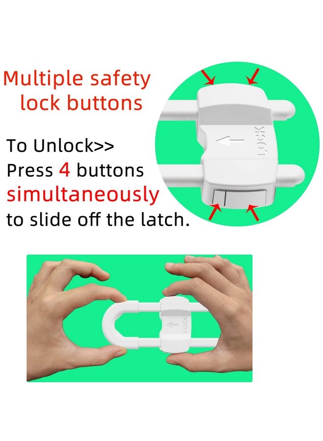 TERDEWE (10 pack white) 4 button Cabinet Locks, U-Shaped Proofing Drawers Safety Child Locks Adjustable, for Wardrobe,Kitchen,Bathroom,Drawer,Fridge,Cupboard Doors Knobs & Handles - Image 3