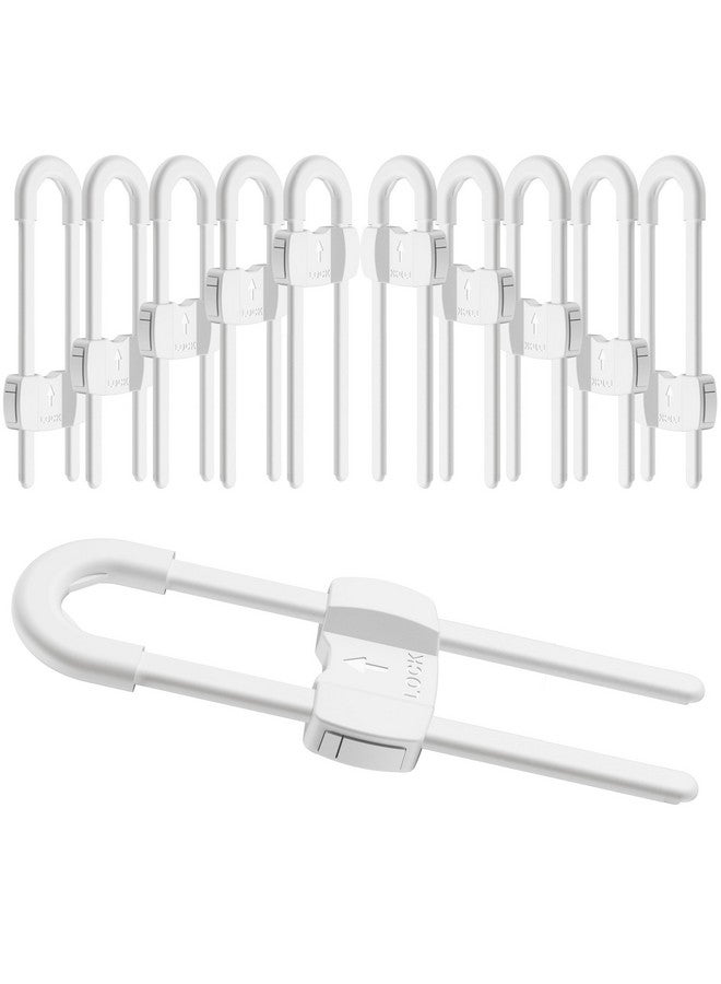 TERDEWE (10 pack white) 4 button Cabinet Locks, U-Shaped Proofing Drawers Safety Child Locks Adjustable, for Wardrobe,Kitchen,Bathroom,Drawer,Fridge,Cupboard Doors Knobs & Handles - Image 1