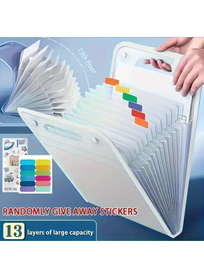 Green Portable Folding File Folder A4 Document Organizer With Accordion Pockets And Classification Stickers - Image 3