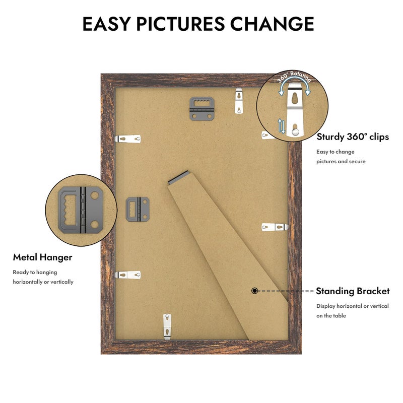 Hongkee 8x12 Picture Frame with Glass, Display Pictures 6x9 with Mat or 8 x 12 without Mat - Wall and Tabletop, 8 by 12 Photo Wooden Frames (Rustic Brown, 1 Pack) - Image 4