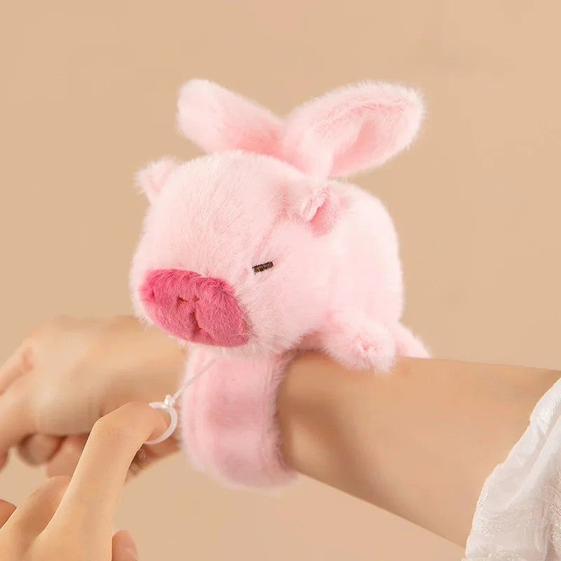 Y&D Cute Kawaii Circle Fox Raccoon Husky Stuffed Animal Plushie – Soft Squishy Wrist Lying Snapping Plush Toy for Kids, Adorable Peluches Bracelet Gift - Image 1