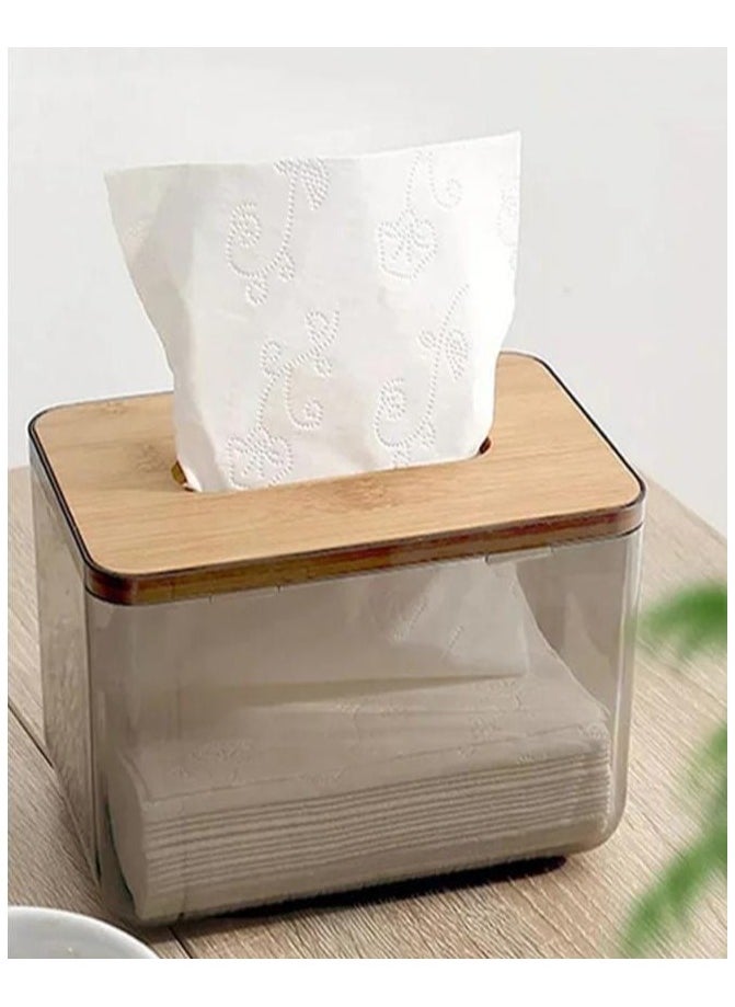 Generic Modern Tissue Box with Wooden Lid – Transparent Acrylic Dispenser for Home, Office, or Cafe  - Image 2