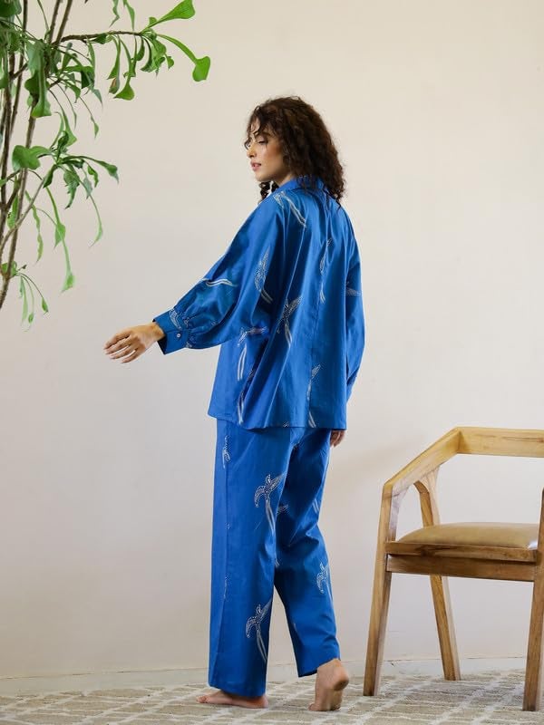 SAY Women Night Suits Pajama Sets, Pure Cotton, Animal Printed, Blue Color, Long Sleeve, Night Suit for Women, Sleep Suit - (SE-NSP-590_3XL) - Image 2