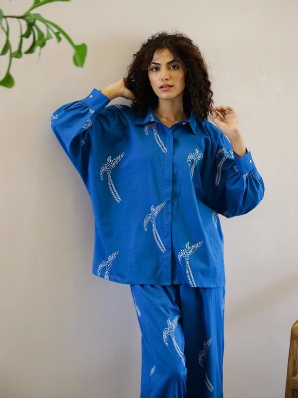 SAY Women Night Suits Pajama Sets, Pure Cotton, Animal Printed, Blue Color, Long Sleeve, Night Suit for Women, Sleep Suit - (SE-NSP-590_3XL) - Image 5