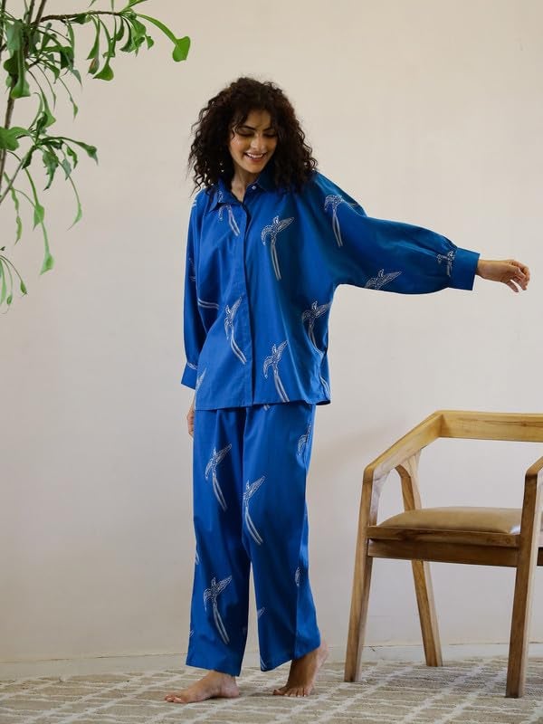 SAY Women Night Suits Pajama Sets, Pure Cotton, Animal Printed, Blue Color, Long Sleeve, Night Suit for Women, Sleep Suit - (SE-NSP-590_3XL) - Image 3