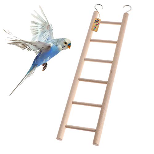 Western Era Fun Natural Wooden Ladder Toy for Training, with Hooks to Hang on, Designed for Birds, Parrot, Budgies and Other Small, Medium Large Bird, 6 Level / 30cm - Image 1