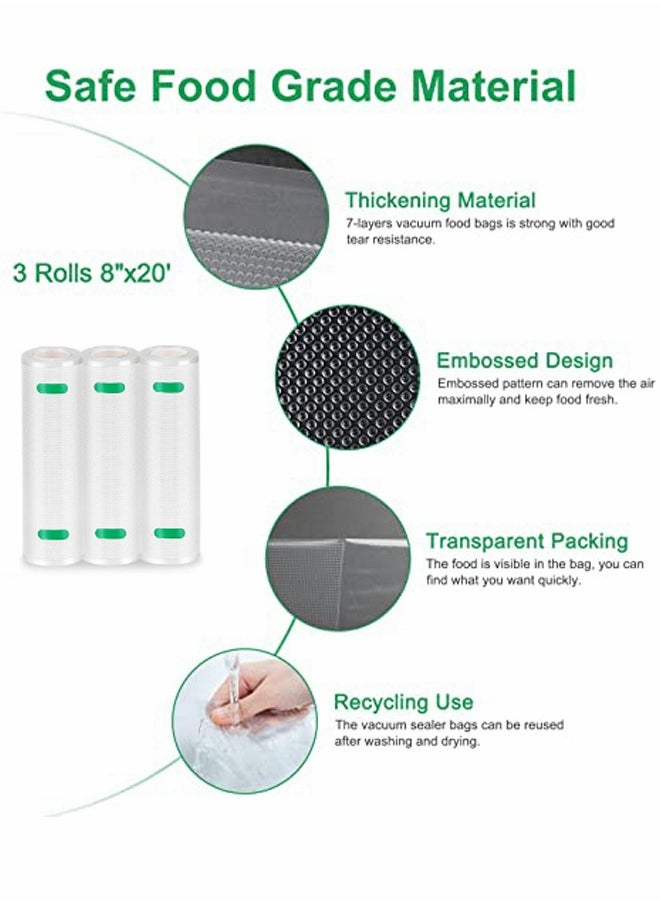 SYOSI Vacuum Sealer Bags Rolls - 8" x 16' 3 Pack-Compatible with Food Saver Seal a Meal , Heavy Duty BPA Free Commercial Fresh Bag, Cut to Size for Vac Storage, Meal Prep or Sous Vide  - Image 4