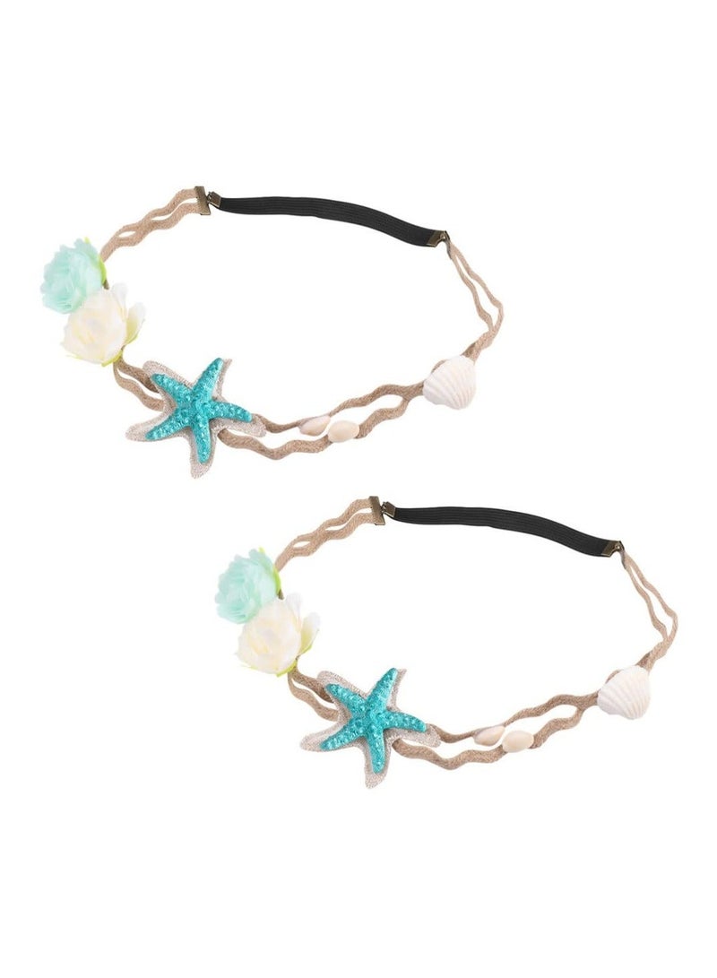 Y&D Seashell Star Headband for Girls, Mermaid Hair Accessories Elastic Ocean Band, Bohemian Headdress Forehead Hairband, 2Pcs - Image 1
