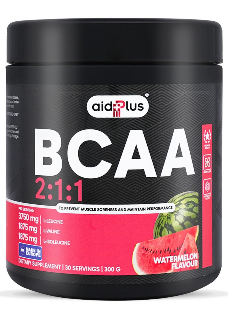AID PLUS BCAA 2:1:1 Watermelon, 300g | 10g BCAAs per Serving | Muscle Recovery & Hydration | Electrolytes & Amino Acids | Protein Supplement - Image 1