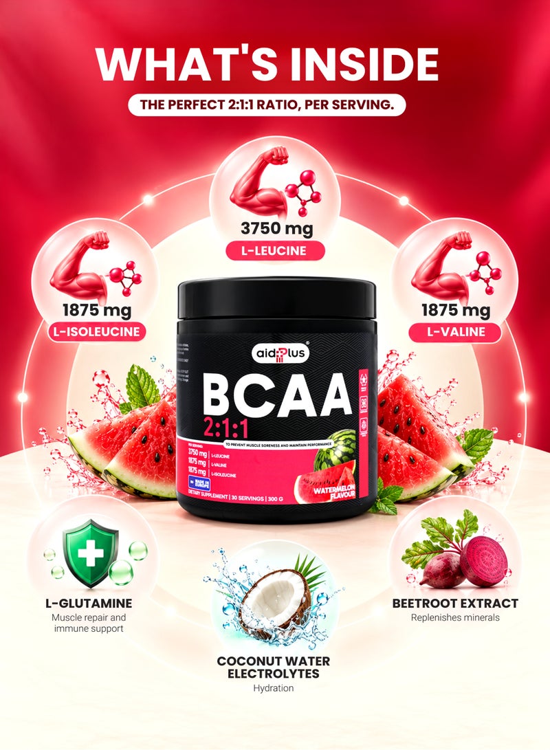 ايد بلس بطيخ BCAA 2:1:1، 300 غرام | 10 غرامات من BCAAs لكل حصة | تعافي العضلات وترطيبها | إلكتروليتات وأحماض أمينية | مكمل بروتين - Image 5