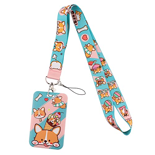 DMLSKY Cute Corgi ID Badge Holder with Lanyard, Kawaii Lanyard for ID Badges Kids Women Keychain with Clip for Keys - Image 1