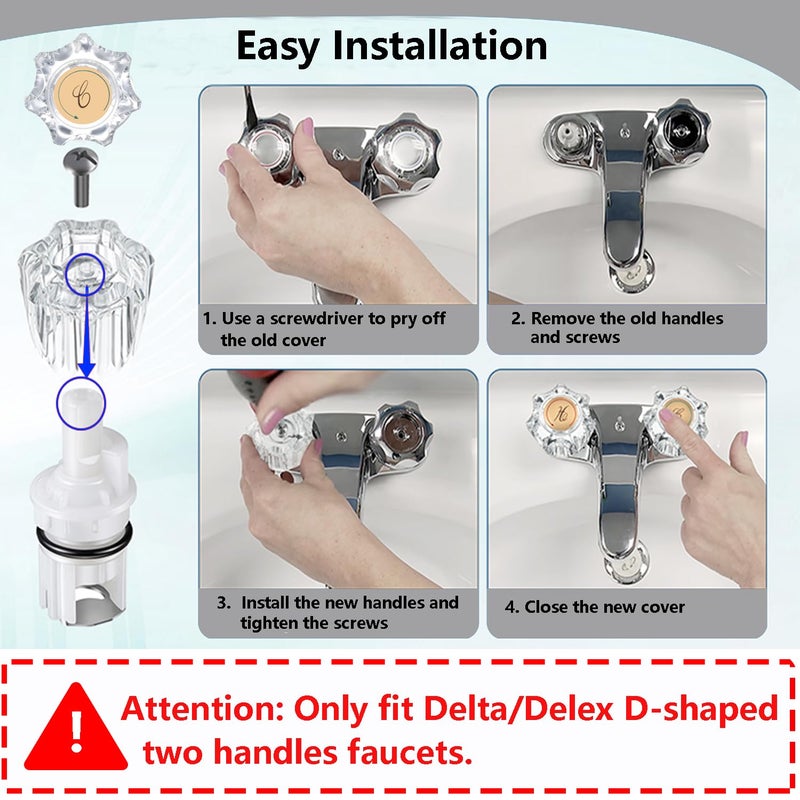Ultroian Bathroom Faucet Handles Bathtub Shower Knob Replacement  Hot And Cold Faucet Replacement Handles Compatible With Delta/Delex Faucets - Image 2