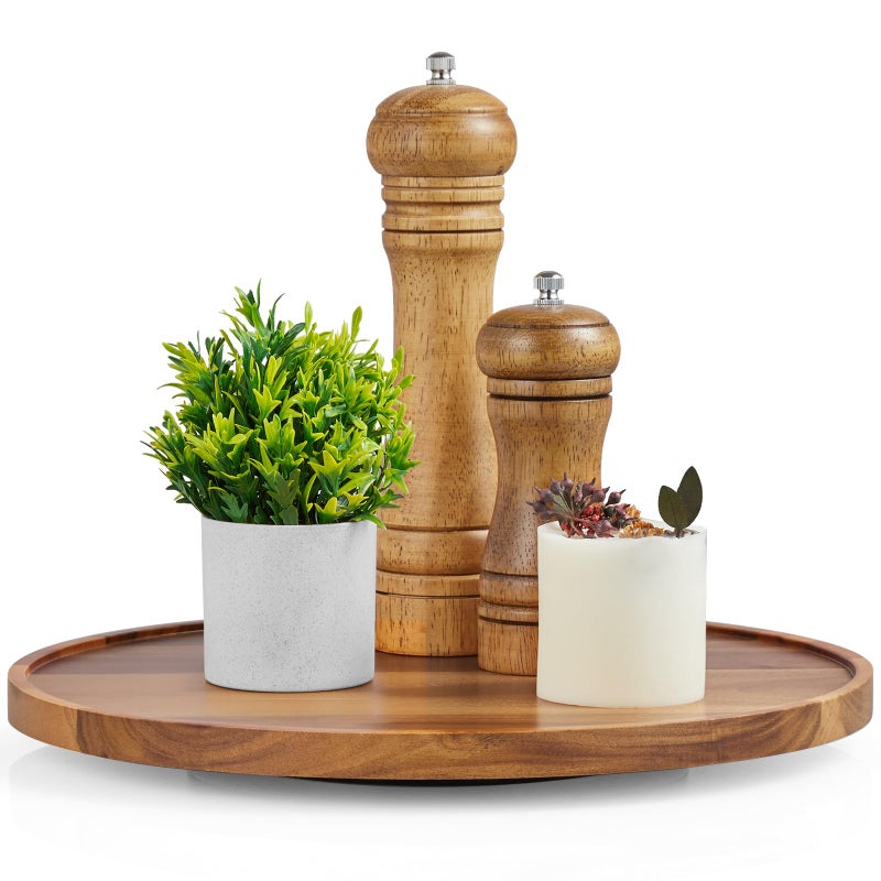 Bivvclaz 12" Acacia Wood Lazy Susan Turntable Organizer, Lazy Susan for Table Top Cabinet Dining Pantry Countertop Cupboard Organization, Decorative Tray for Kitchen Bathroom Decor Coffee Bar Accessories - Image 1