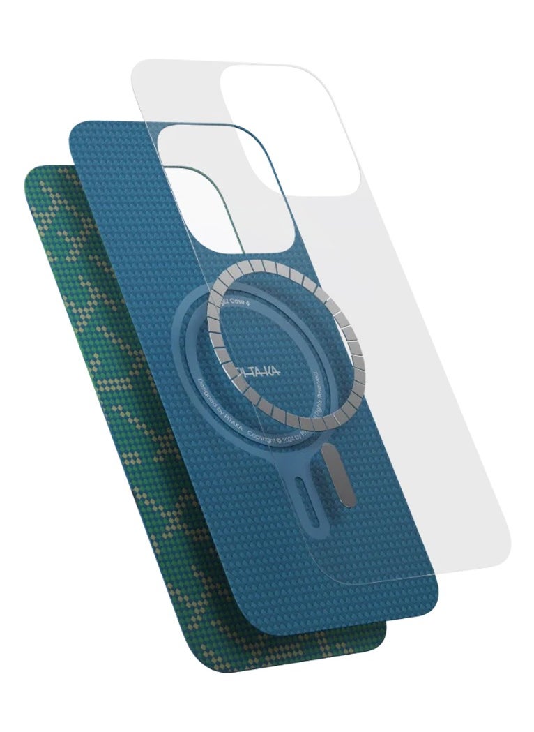 PITAKA - PITAKA iPhone 16 Pro Floating Woven Case, Aramid Fiber, Thin, Lightweight, MagSafe Compatible, Wireless Charging, Shockproof, Stylish, 9th Anniversary Monogrammed Tactile Woven Case (PTK - Dark Blue) - Image 1