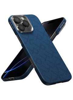 PITAKA PITAKA iPhone 16 Pro Floating Woven Case, Aramid Fiber, Thin, Lightweight, MagSafe Compatible, Wireless Charging, Shockproof, Stylish, 9th Anniversary Monogrammed Tactile Woven Case (PTK - Dark Blue)  - Image 1