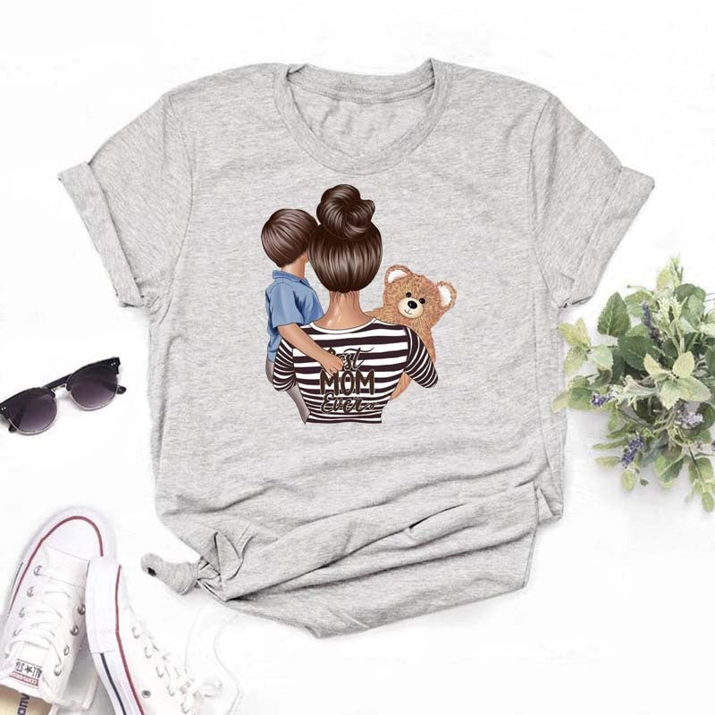 Generic Summer New Super Mom Themed White Tee for Women JZ0456-1-Grey 