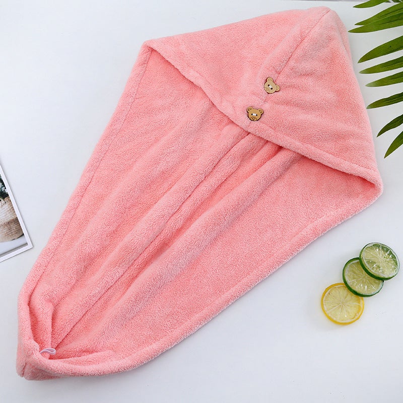 Generic Super Absorbent Hair Drying Cap Towel Wrap Thick Shower Cap Double pink 