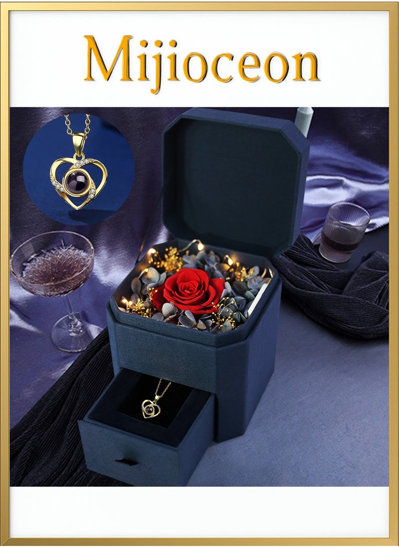 Mijioceon Preserved Rose Flowers with Necklace -in Jewelry Box for Mom Girlfriend Wife On Valentines Day Mothers Day Birthday Anniversary Romantic Gifts, Creative Gift Box,Romantic Gifts for Her  - Image 1