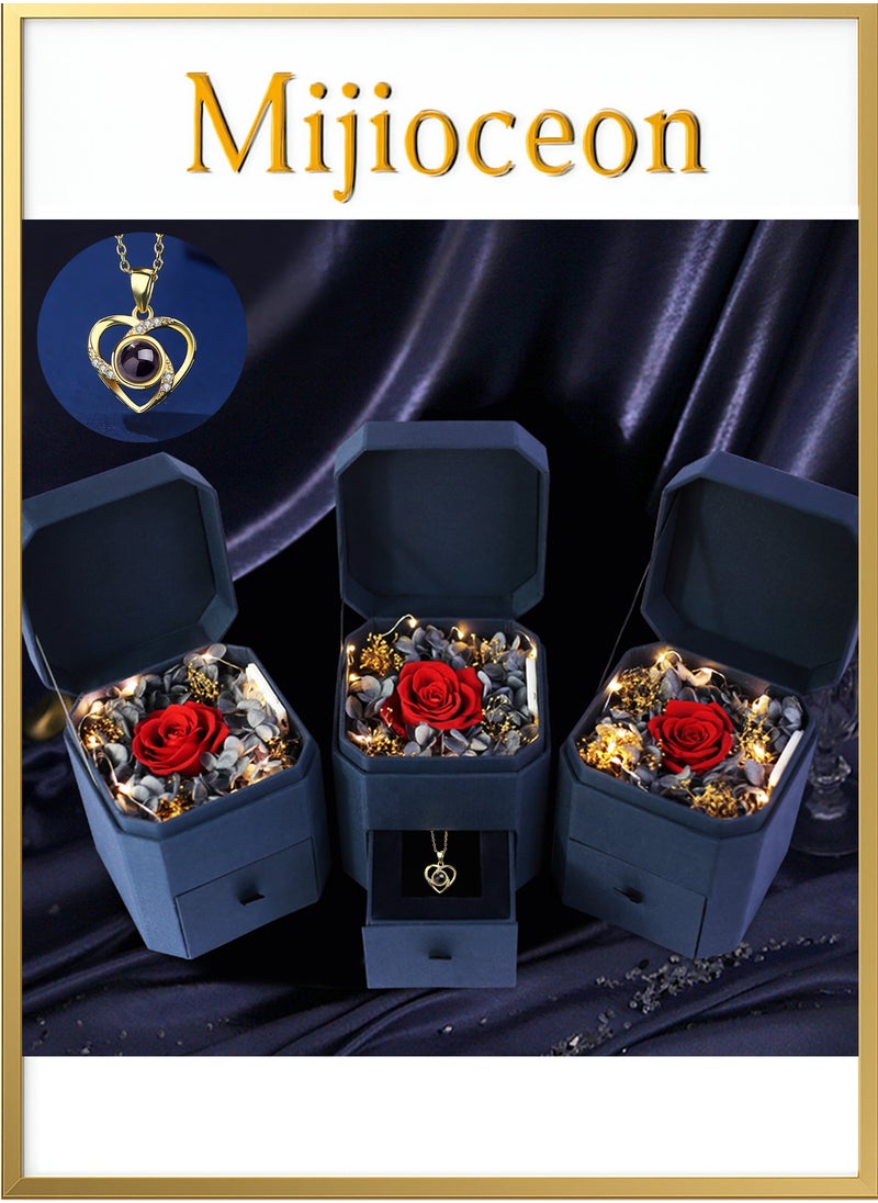 Mijioceon Preserved Rose Flowers with Necklace -in Jewelry Box for Mom Girlfriend Wife On Valentines Day Mothers Day Birthday Anniversary Romantic Gifts, Creative Gift Box,Romantic Gifts for Her  - Image 5