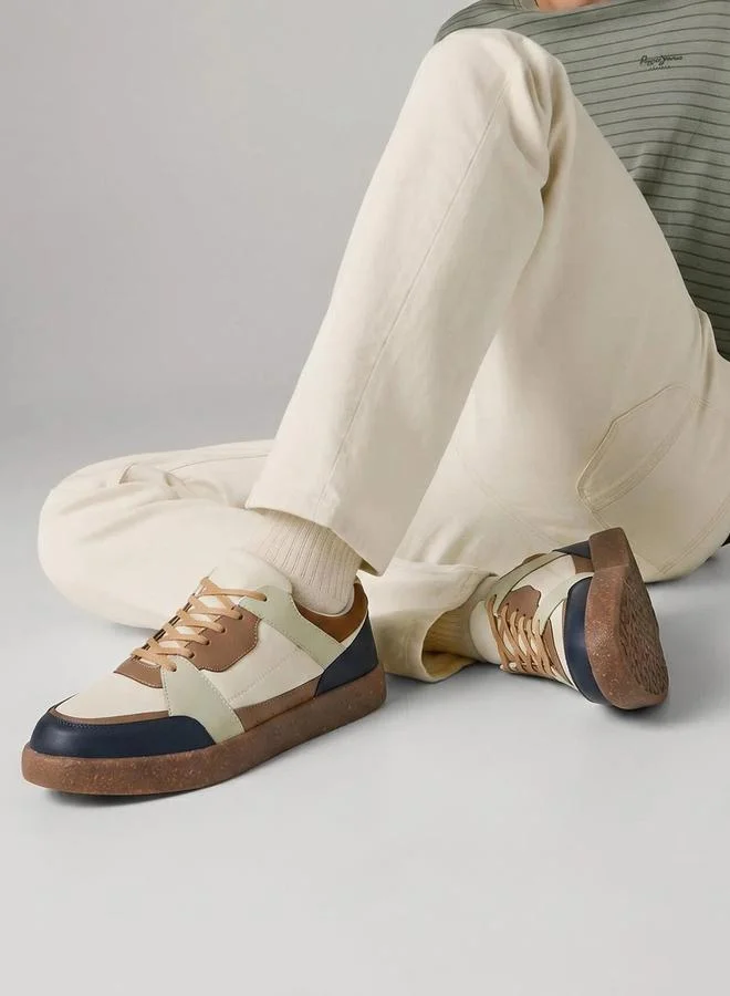 Styli Cream Men Color Block Lace Up Sneakers for Men | Best Price UAE
