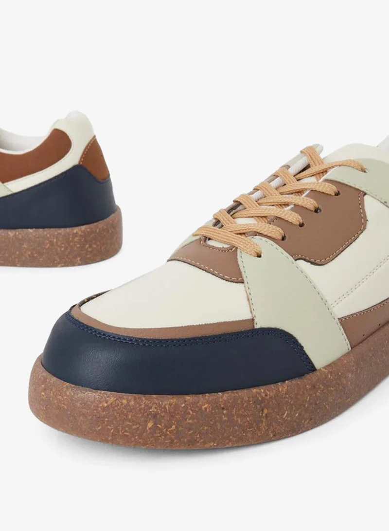 Styli Cream Men Color Block Lace Up Sneakers for Men | Best Price UAE
