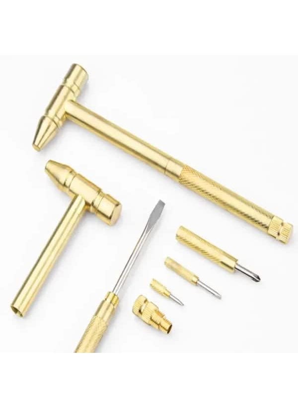 VIPREKHO - VIPREKHO 5 in 1 Small HammerSmall Round Hammer Multifunctional Copper Hammer Screwdriver with Bottle Opener Musical Acessories Toolkit and Screwdriver Hand Repairing ToolsSet of 1 Multi Color - Image 1