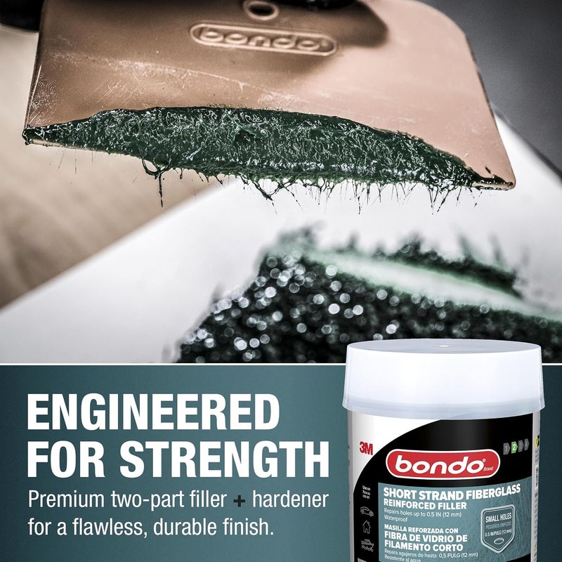Bondo 3M Short Strand Fiberglass Reinforced Filler 21 oz (595.34 g) with Cream Hardener 0.5 oz (14g), Repair Holes Up To 0.5 IN, Waterproof (SS-PT-ES) - Image 3