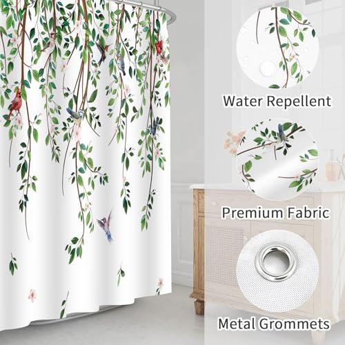 ZCHOMI Spring Leaves Birds Shower Curtain Green Hanging Vine Plant with Floral Shower Curtains for Bathroom Waterproof Polyester Fabric Bath Curtain 72 x 72 Inch with 12 Hooks - Image 4