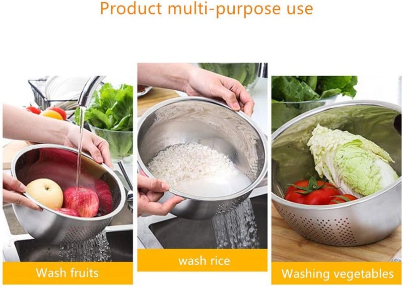 YUDONG Stainless Steel Rice Washing BowlWith Side Drainer Stainless Steel Large Capacity Fruit Vegetables Practical Washing Bowl Kitchen Supplies Rice Sieve Durable - Image 2