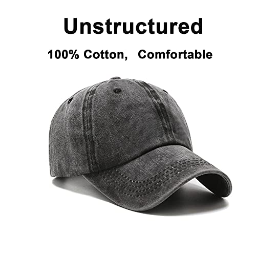 PFFY 2 Packs Vintage Washed Distressed Baseball Cap Dad Golf Hat Black+DarkGreen - Image 3