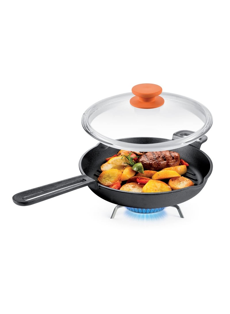 tescoma مقلاة شواء عميقة من الحديد الزهر كبيرة مقلاة قلاية من الحديد الزهر مقلاة شواء من الحديد الزهر مقلاة قلاية من الحديد الزهر مع مقبض ومخرجين للصب قطر 28 سم - Image 3