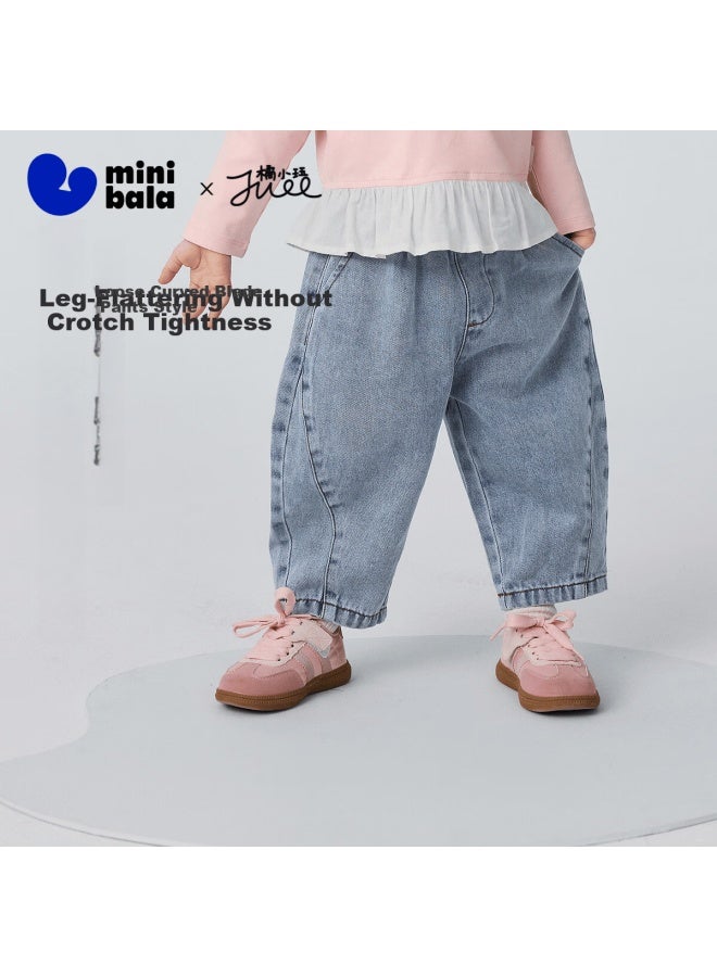 Minibala Kids Boys Girls Baby Denim Jeans Long Pants Spring Fade-resistant Shape-retaining Simple Cute Trousers - Image 1